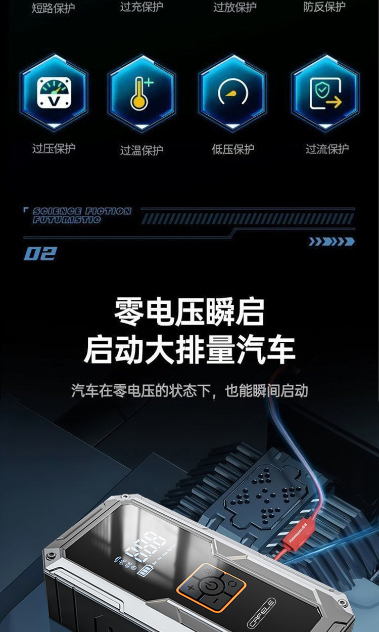 Kafeila Cross-Border Best-Selling Portable Car Emergency Starting Power Supply Multi-Functional Car Jump-Starting Smart All-In-One Device