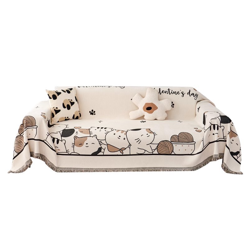 Inswind encantadora toalla de sofá de dibujos animados, una cubierta completa de sofá universal de cuatro estaciones, cubierta de sofá anti-cat arañazo