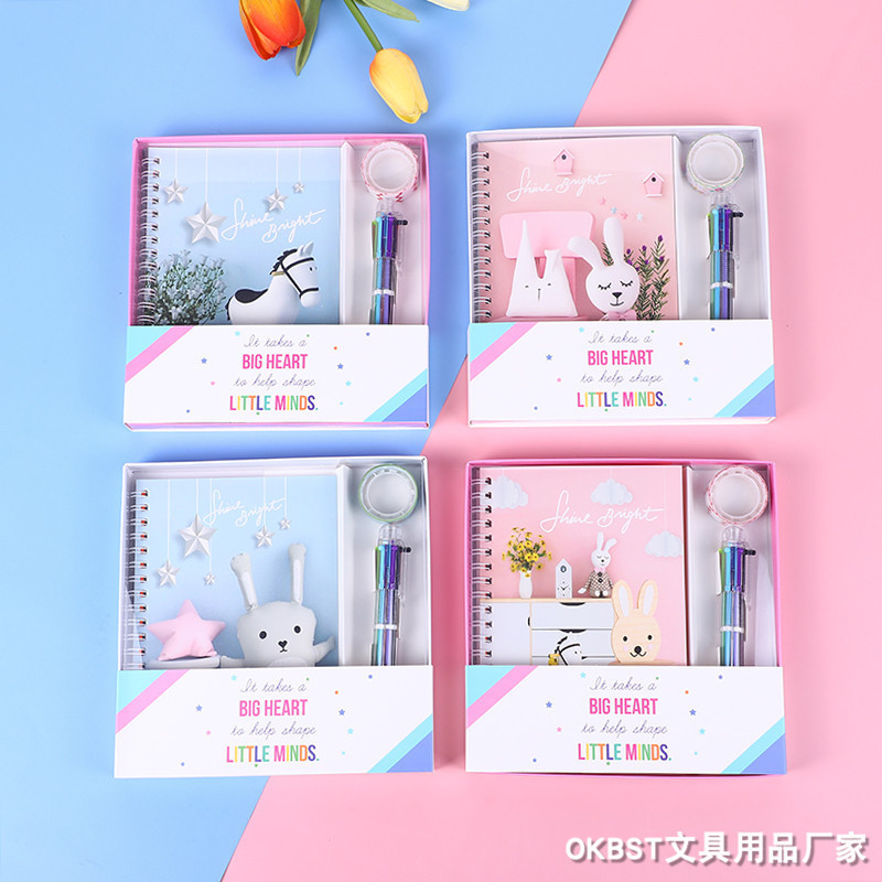 Transfronterizo de dibujos animados 3D Unicornio Chica corazón Flamingo pareja Bloc de notas Notebook papelería traje de regalo