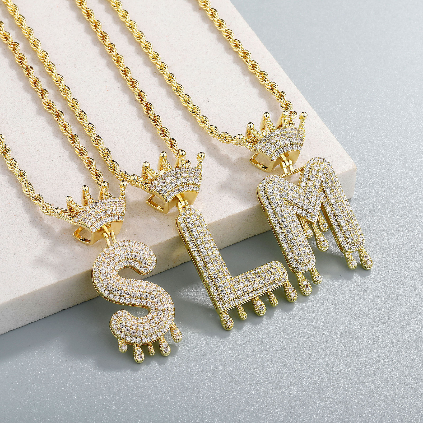 retro pendant with letters hip-hop style with zircon