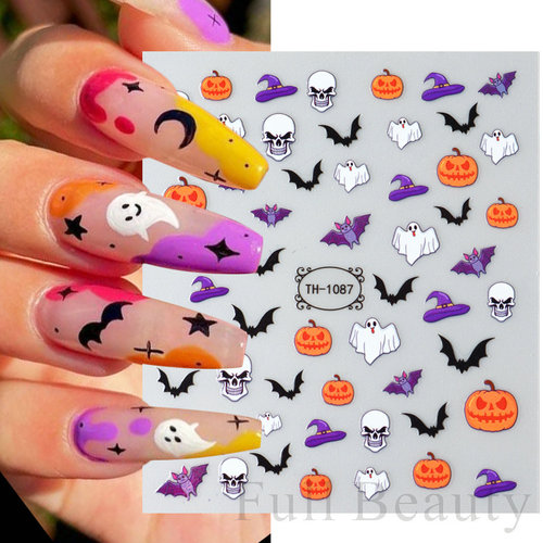 Cross-border new style nail stickers ins Europe and America Halloween glow ghost scar zombie eye thin flexible nail stickers 