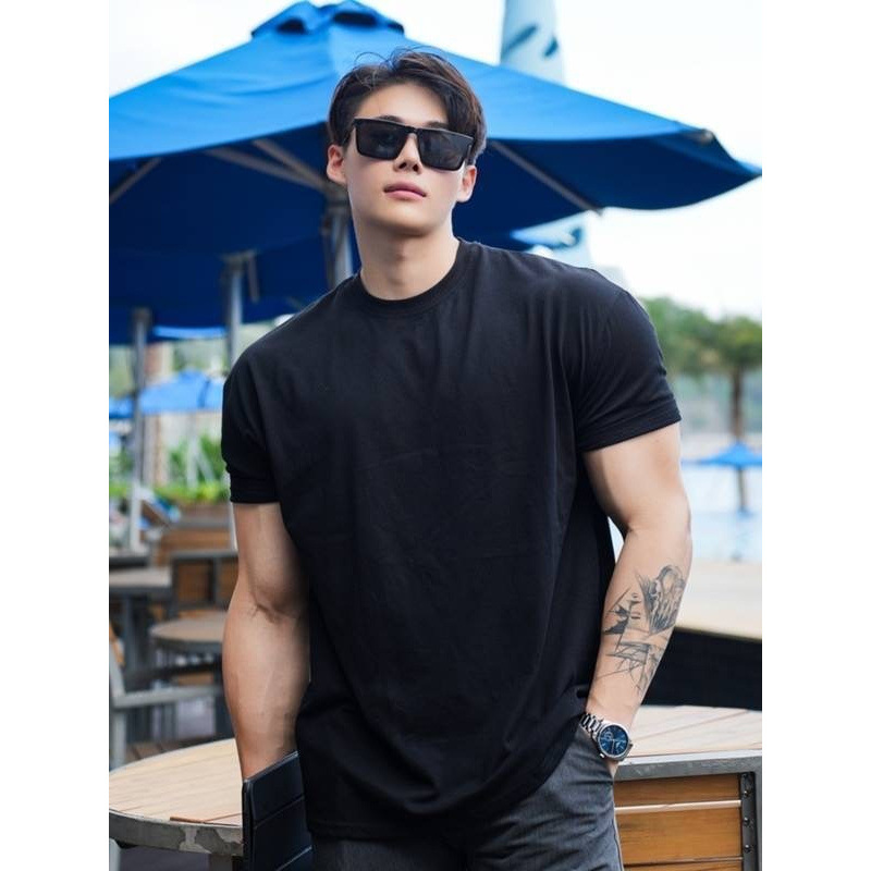 Summer thin solid color sports shirt men's fitness quick-drying…