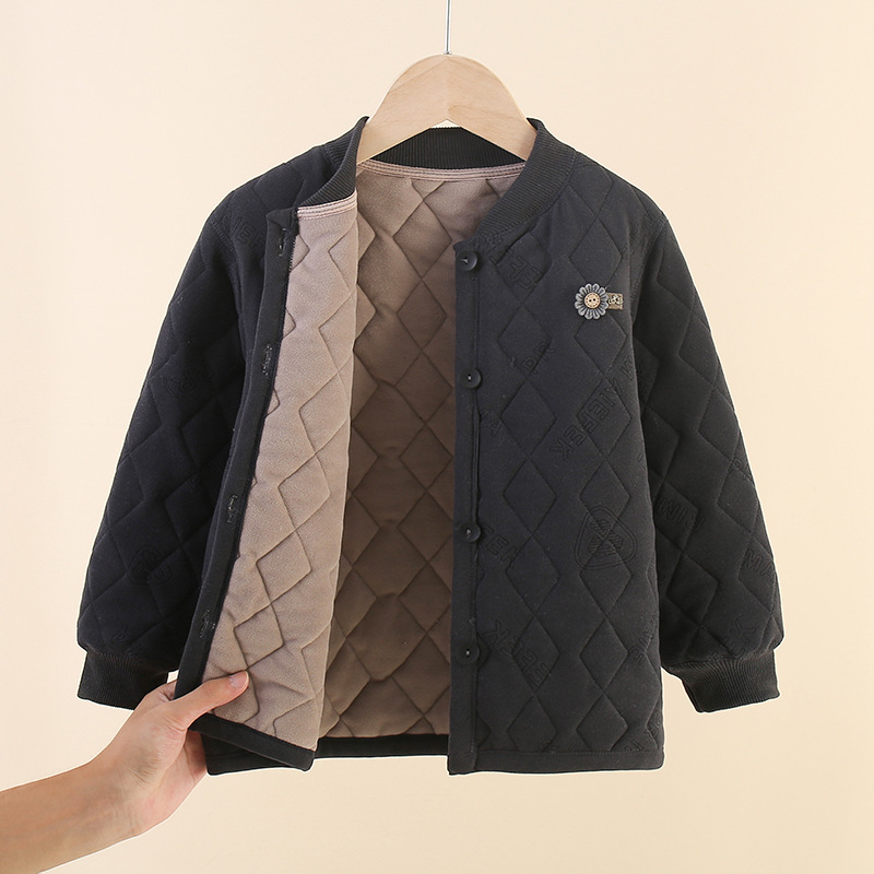 Uniformes escolares infantiles artefactos otoño-invierno 2024 nuevos niños de tamaño medio y grande más vello grueso chaqueta de algodón para niños y niñas ropa infantil al por mayor