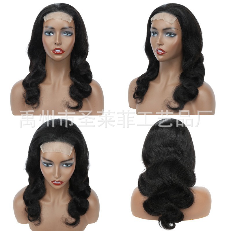 Cross border Hot Selling European and American Xuchang Wig Front Lace 4 * 4 Body Long Curly Human Hair Full Head Set Wig