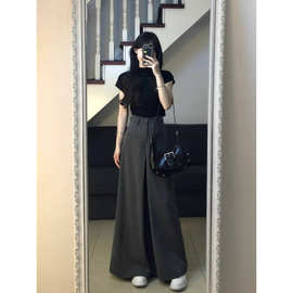 夏季新款小个子盐系轻熟穿搭套装女茶系显瘦网红炸街阔腿裤两件套