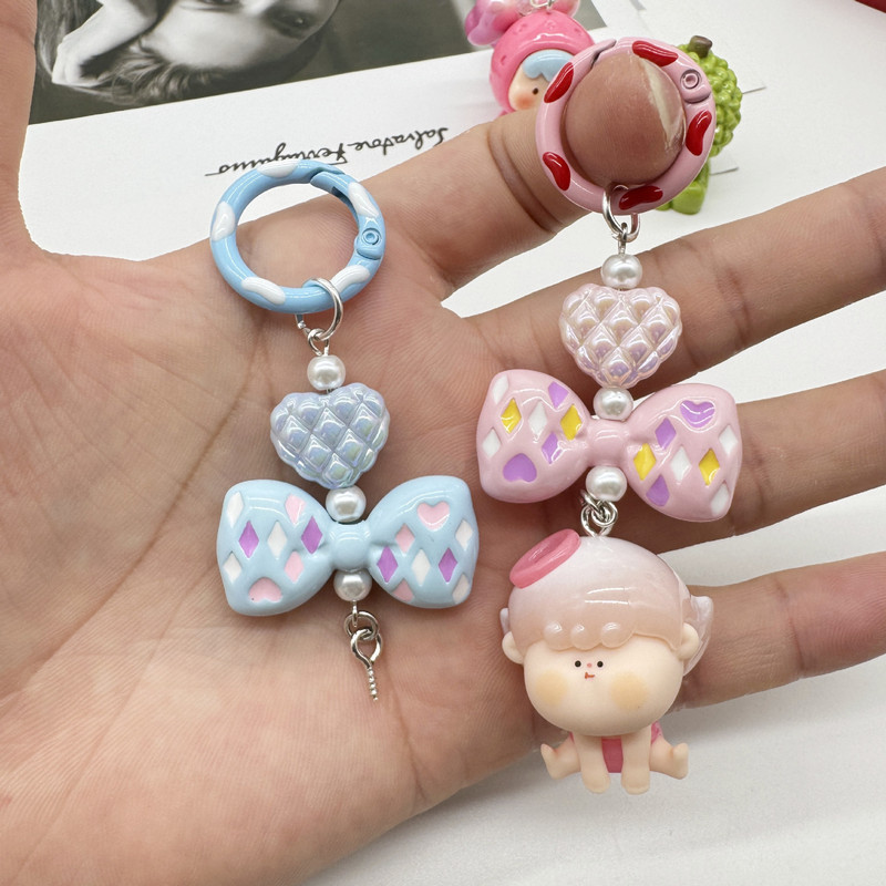 キャンディーカラーのラブオイルドリップリボンキーホルダー携帯電話チェーンバッグペンダントdiy手作りブラインドボックスかわいい装飾品|undefined