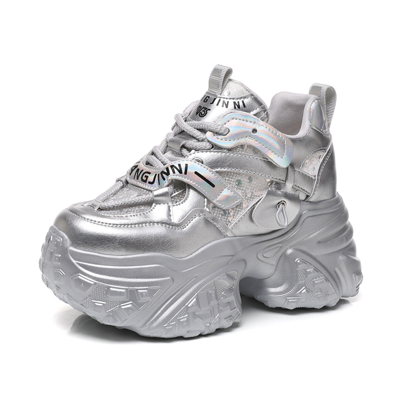 Giày sneaker nữ đế dày tăng chiều cao bên trong, đế bánh xốp mềm mại — Lưới đôi màu hồng nude