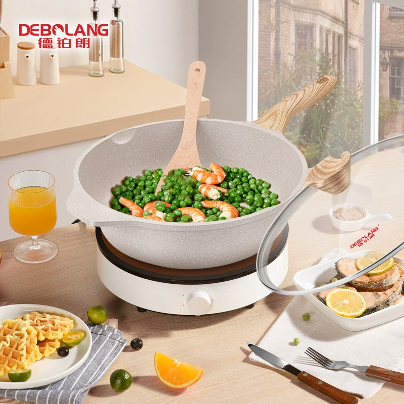 Каменная антипригарная сковорода Maifan, бытовая индукционная плита для вок, газовая, подходит для бездымного Интернета, популярная сковорода с плоским дном и антипригарным покрытием, анисовый горшок 32