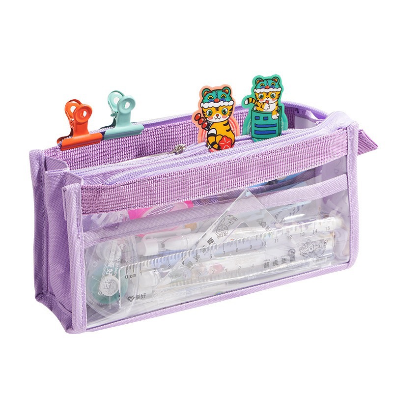 ins estuche de lápices transparente de seis capas de gran capacidad para estudiantes de secundaria y estudiantes de primaria, estuche de lápices de aspecto alto, bolsa de papelería transparente simple