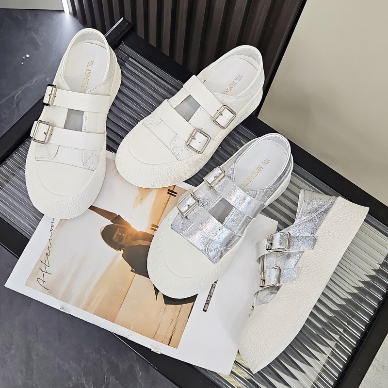 2024 더블 버클 다목적 화이트 슈즈 할로우 플랫 풋 투웨어 편안한 캐주얼 슈즈 9026-2