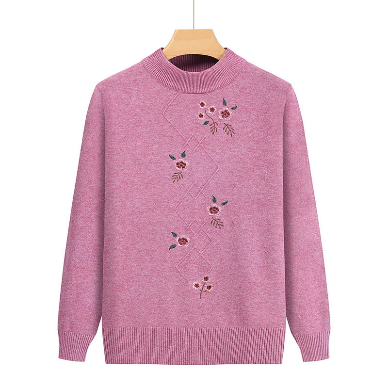 Свитер с воротником-стойкой для женщин среднего и старшего возраста от производителя, осенне-зимний, для мам, однотонный, эластичный, базовый топ