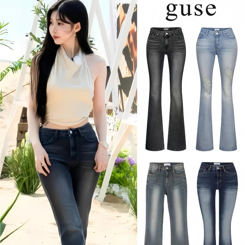 Korean trendy brand Guse jeans, the same high-waisted flared pants worn by Nannan Shen, Yongseol, and YiiFeii Korean trendy brand Guse jeans, the same high-waisted flared pants worn by Nannan Shen, Yongseol, and YiiFeii