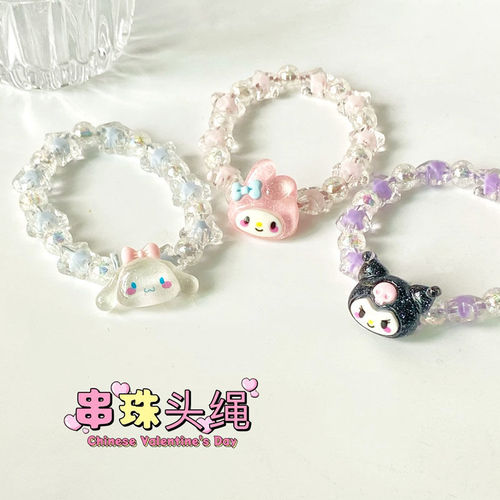 Sanrio kuromi cinnamon dog bracelet super fairy sweet couple crystal bead bracelet headband for women