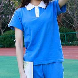 致青春中学生校服套装初高中班服运动男女夏季蓝白色短袖上衣长裤