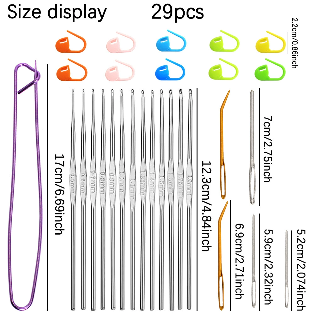 Новый оптовый набор из 29 предметов из алюминия от производителя для домашнего шитья и вязания, вспомогательные инструменты для самостоятельного изготовления с большой защитной пряжкой, предотвращающей отсоединение.