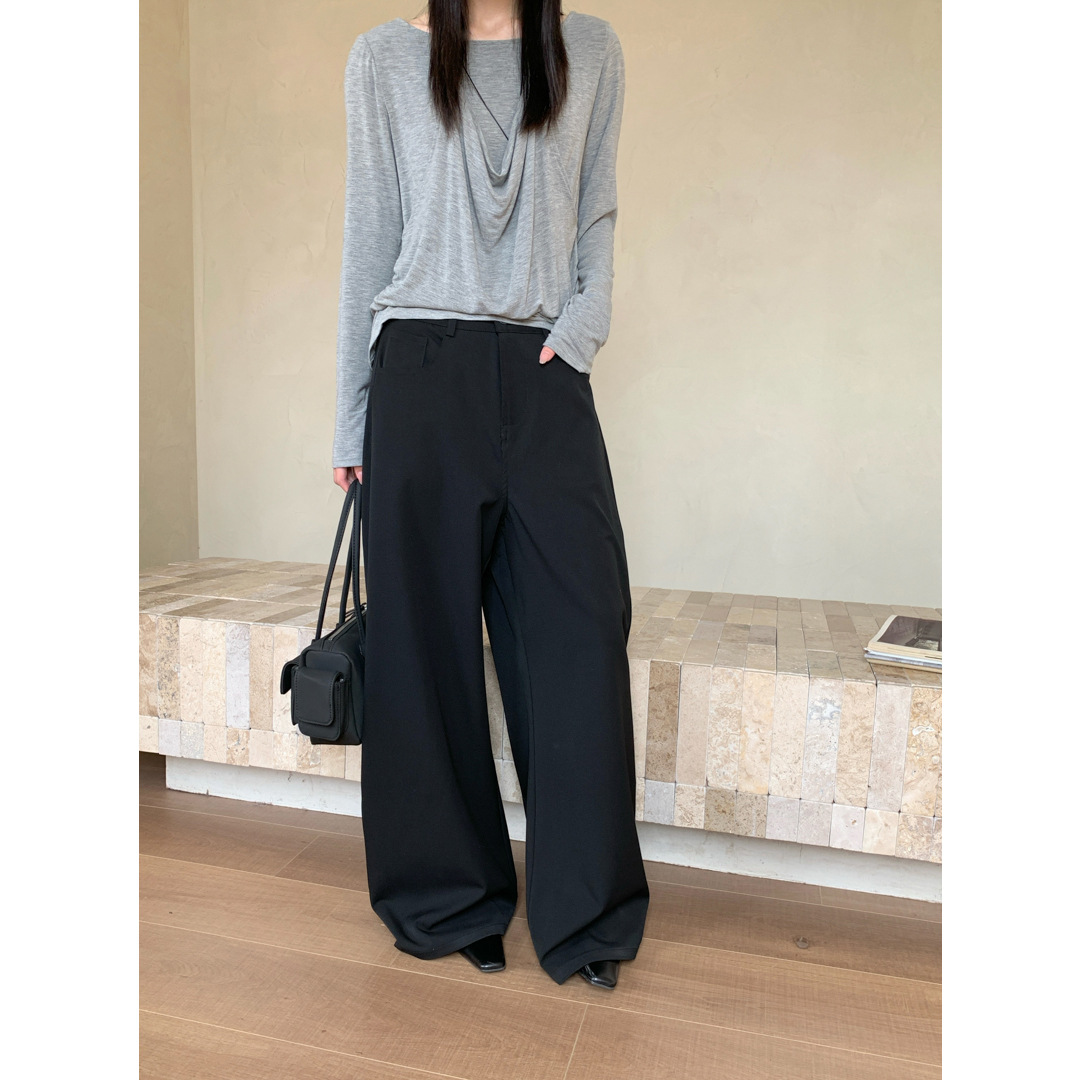 Gagd Heavy-Duty Old Money Style Minimalist Suit Pants for Women, High-Waisted Slimming Wide-Leg Casual Pants for Women, Loose Fit