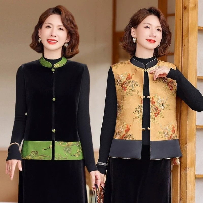 Мама одевается в двухсторонний новый китайский стиль жилет женский весенний и осенний новый модный ретро пряжка