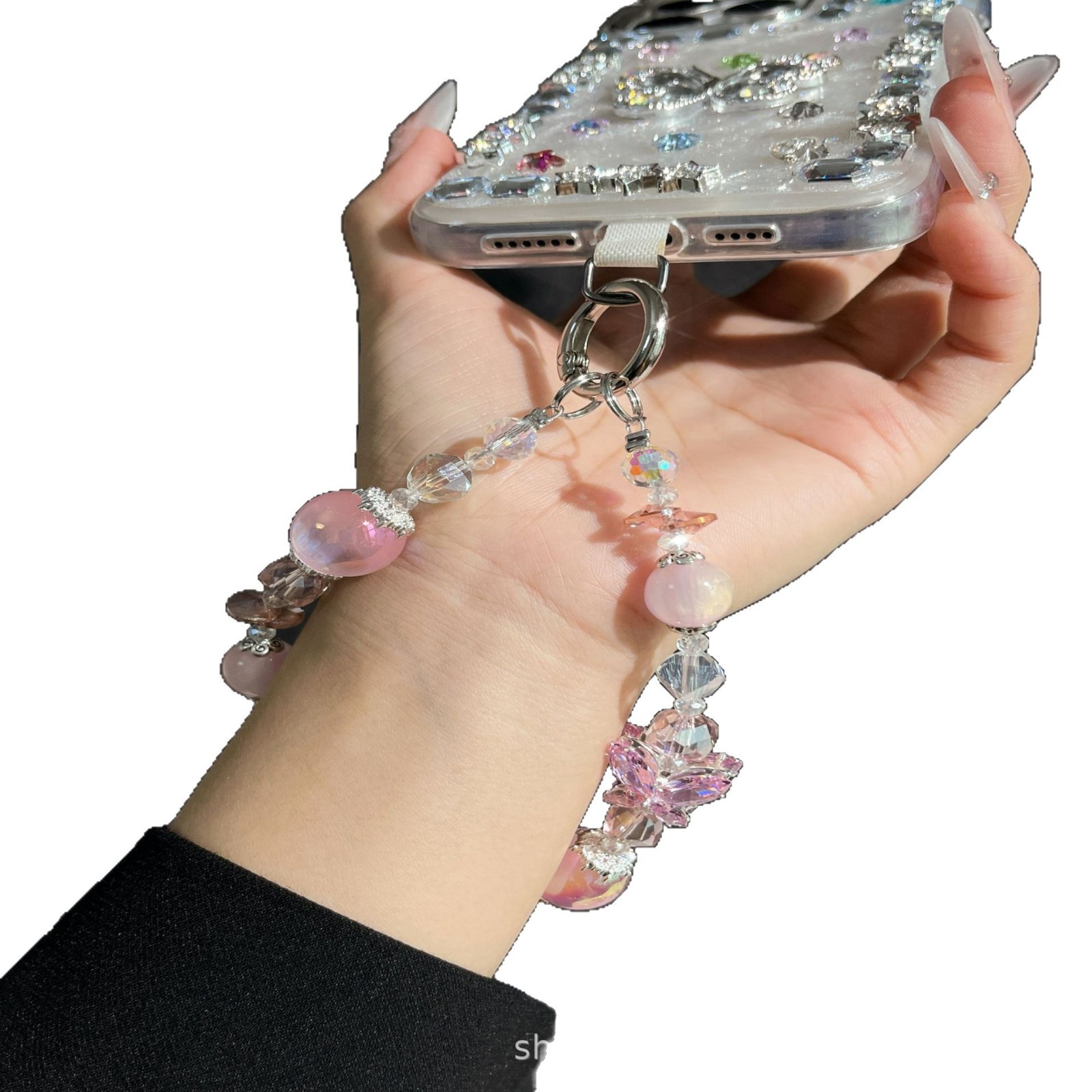 Colgante cola de pez Heidi perla cadena del teléfono móvil DIY hecho a mano muñeca colgante bolsa de cadena colgante de cristal caja del teléfono cordón