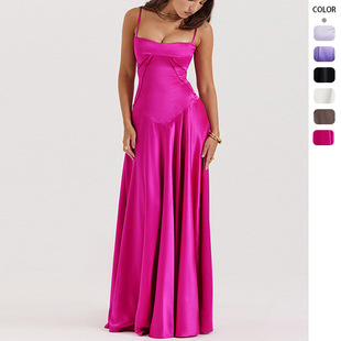 2025 European and American cross-border women's new sexy suspender skirt slim backless long skirt dress women's long evening dress