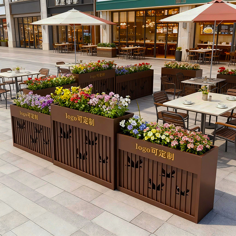 屋外ステンレス鋼フラワーボックスバルコニー植栽ボックス広場商業街長方形花壇鉄製完成品フラワーチャンネル