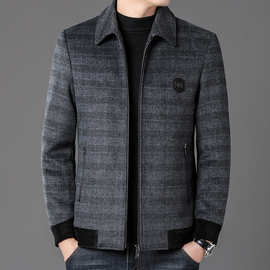 品牌高档男士羊毛夹克2025秋冬新款休闲翻领中年男装保暖加绒外套