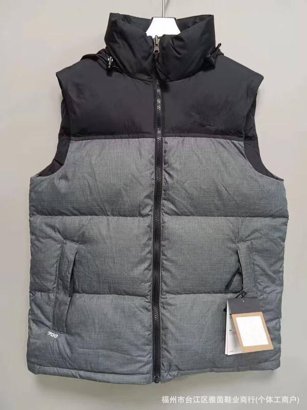 The North Face 1996 Embroidered Down Vest, Cold-Proof Thickened White Goose Down Filled, Color-Block Sleeveless Down Jacket