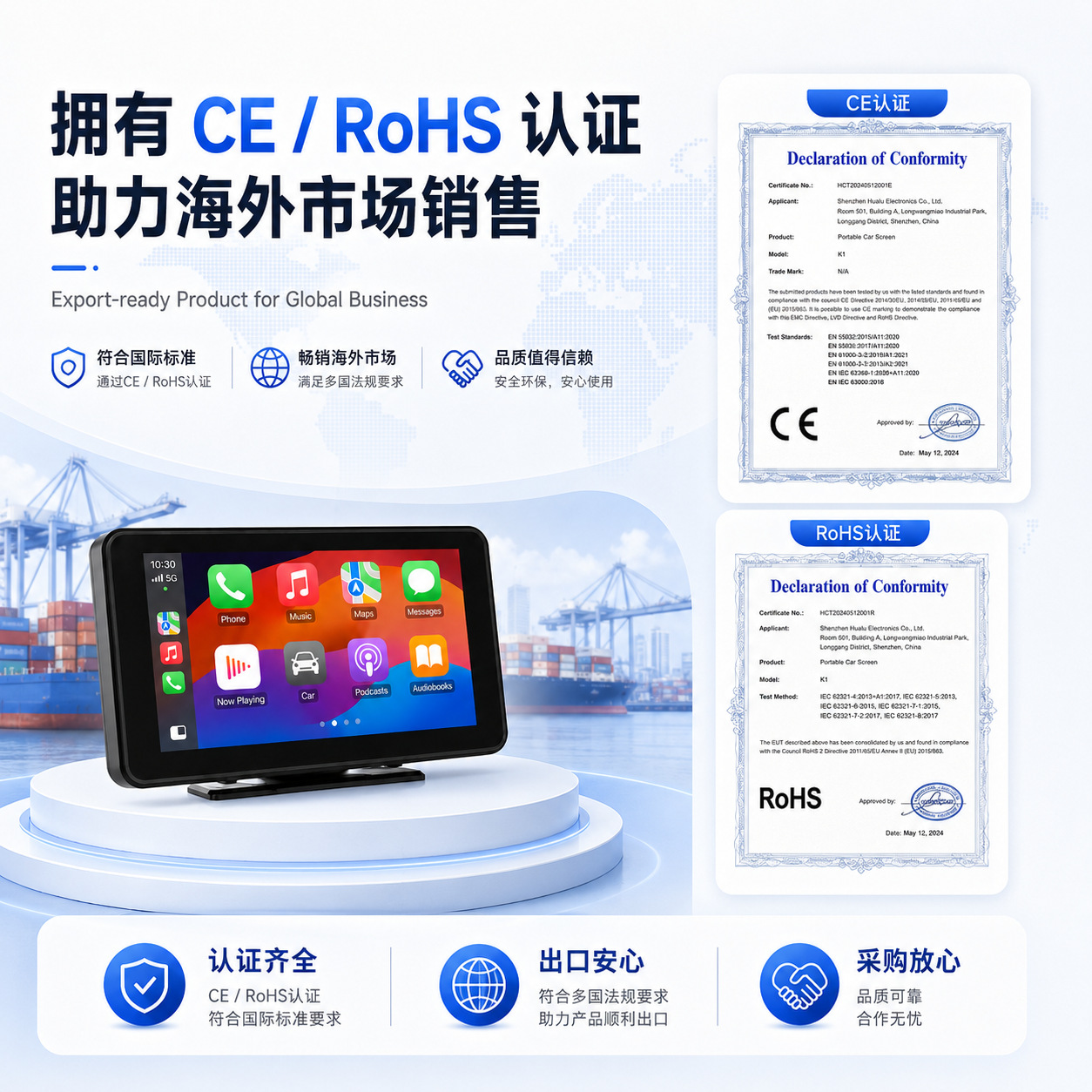 Cross-border bestseller 7inch carplay car screen with Bluetooth connection, high-definition portable screen with reverse camera, direct from the manufacturer