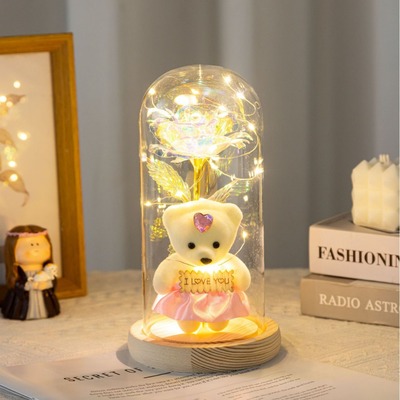 Glass cover rose simulation Mother's Day gift Gold foil foam luminescence ornament originality Decoration