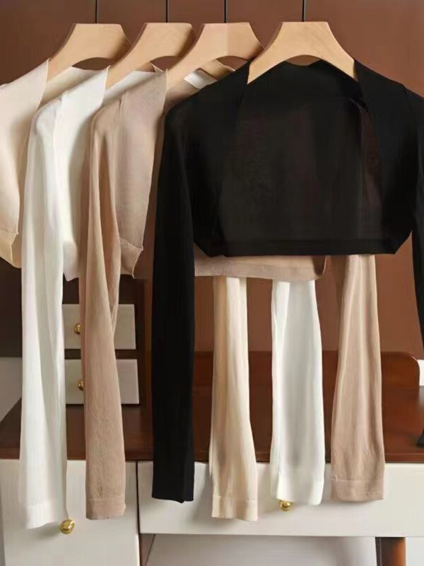 French Fashionable Summer Long-sleeved Soft and Comfortable Outer Cardigan Ultra-thin Ice Silk Knitted Small Waistcoat Fashionable Blouse