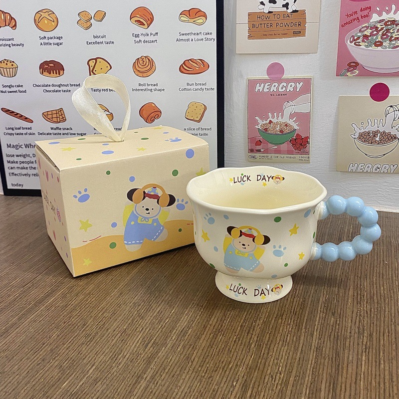 Taza de cachorro lindo Taza de alto valor Regalo de cumpleaños femenino Taza de cerámica Regalo de mano Taza de agua Café Taza de pareja