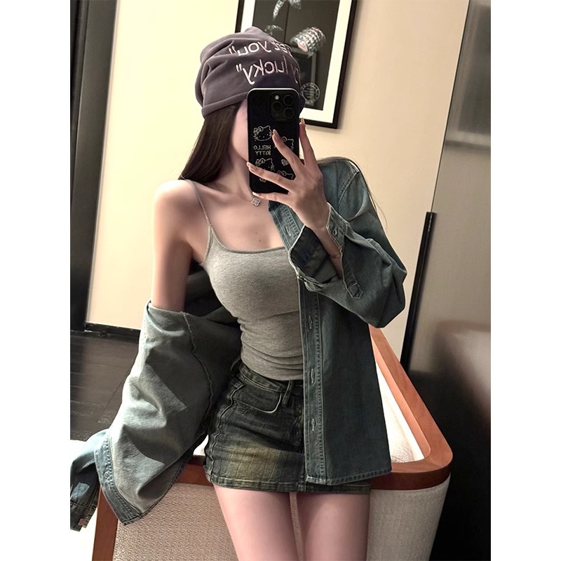 in stock [Universal Cup] Camisole Women's Belt Chest Pad Basic Joker Short Slim Top
