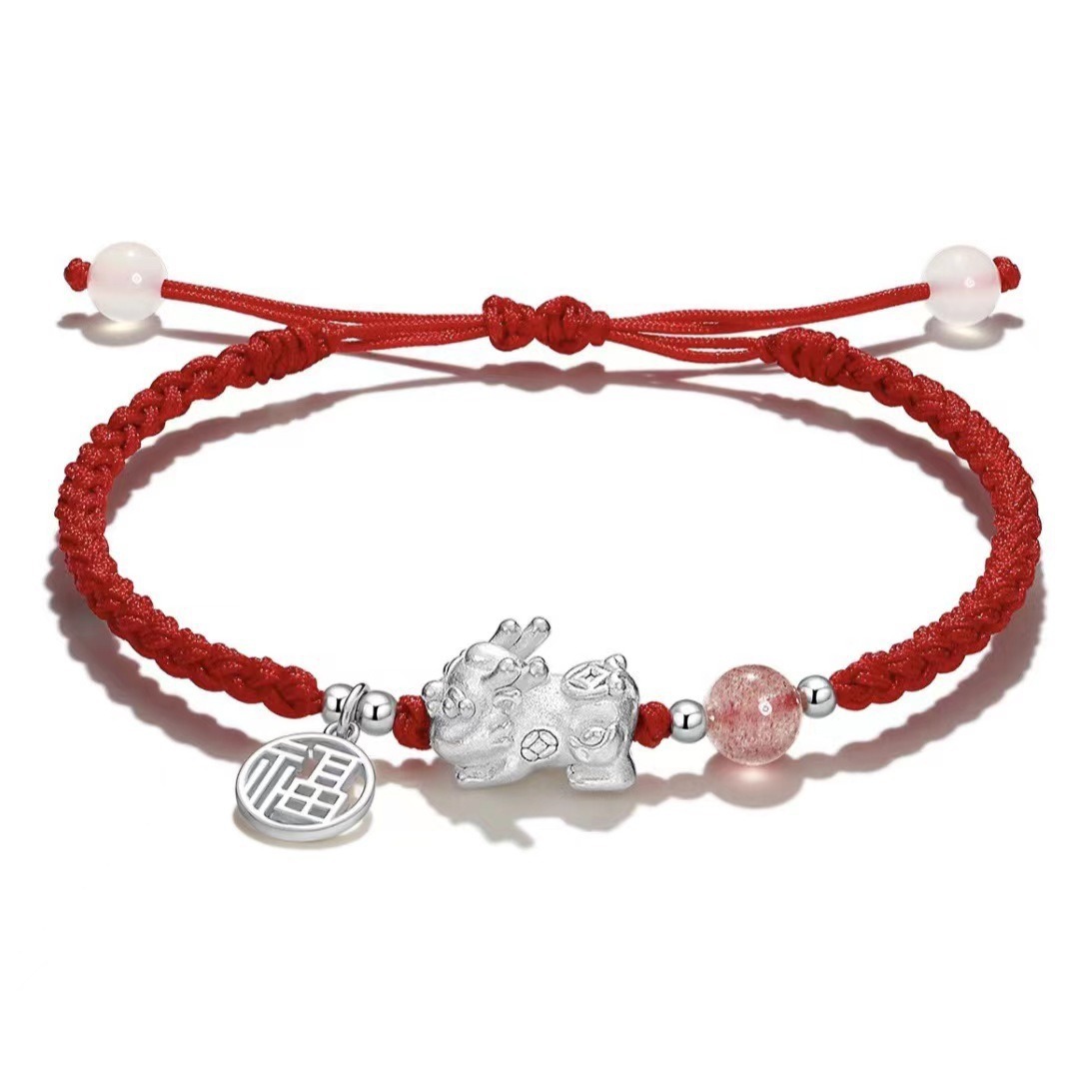 Natural Obsidian Rose Quartz Fortune Pixiu Bracelet Hand Rope Gold Swallowing Beast Valentine's Day Gift Xiaohongshu_voghion.com