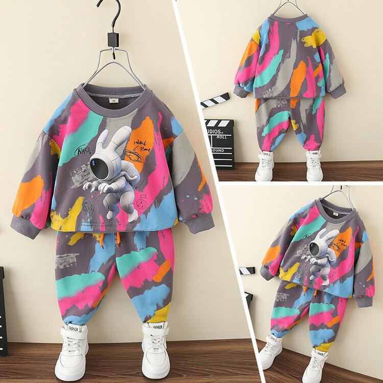 Space Rabbit Long sleeved 2023 Spring and Autumn New Children's Sports Two piece Set Boys' Handsome Clothes_voghion.com