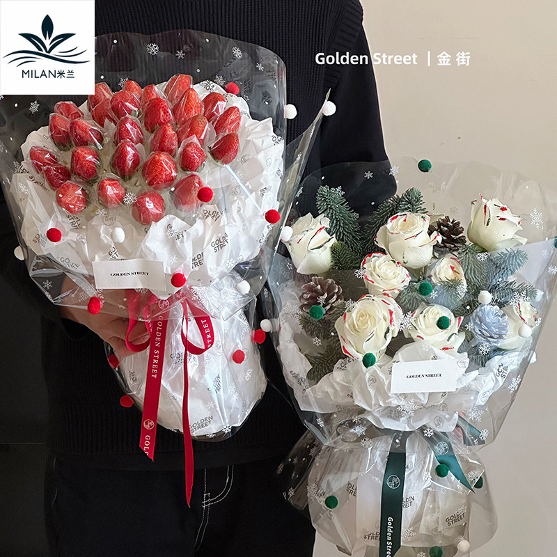 工厂批发圣诞雪花玻璃纸 苹果草莓包花纸 平安果包装纸