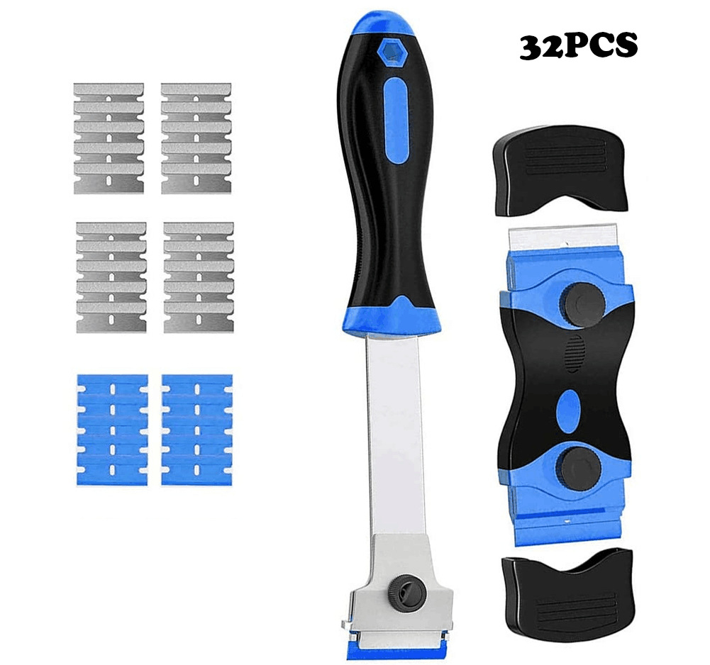 32件套玻璃刮刀，装刀片刮刀工具，带加长塑料手柄的陶瓷滚刀刮刀