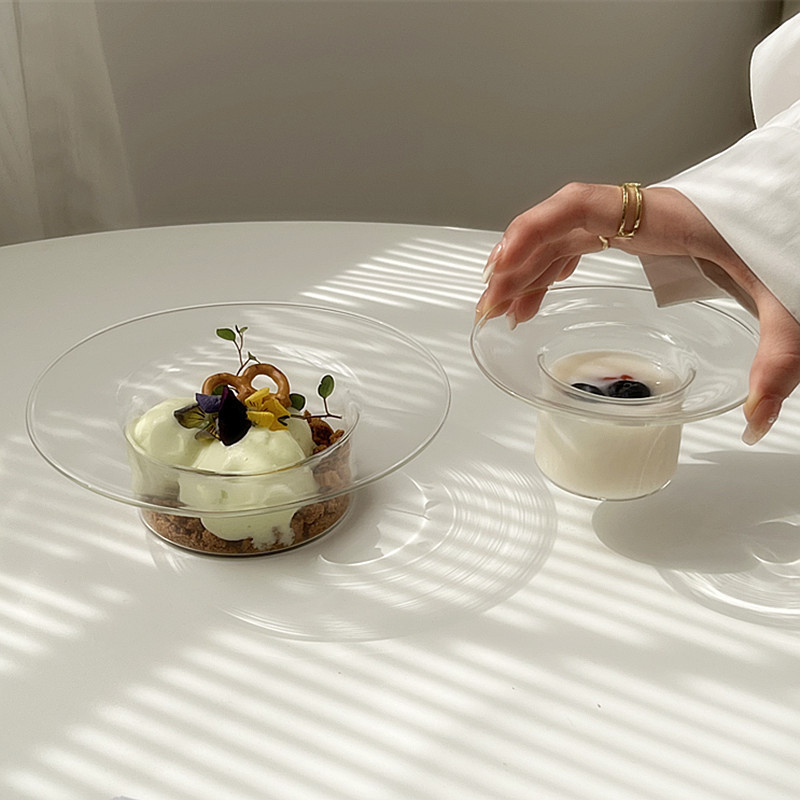 Glass Straw Hat Bowl Cafe Restaurant Plateware Breakfast Home Dessert Bowl Yogurt Oatmeal Fruit Salad Bowl