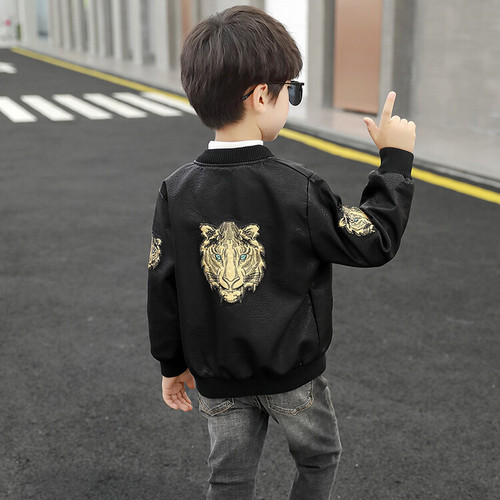 Children's Tiger Skin Jacket  Spring and Autumn New Arrival Trendy Cool Motorcyclist Style Coat for Kids Baby Stylish Outwear Foreign Trade