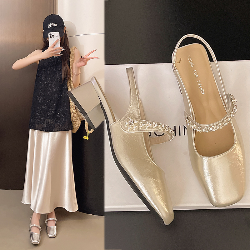 High Heels, Thick Heels, Medium Heels, Toe-Cap Sandals for Women, 2025 New Summer Fairy Style with Skirt, Mary Jane Shoes