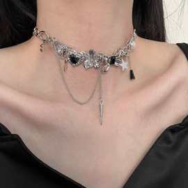 轻奢精致爱心珍珠花朵蝴蝶结星星铆钉流苏项链潮酷时尚朋克锁骨链