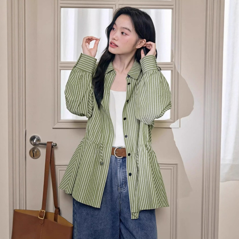 上衣长袖衬衫开衫翻领外套25秋季新款女条纹衬衣KSL2508001|undefined