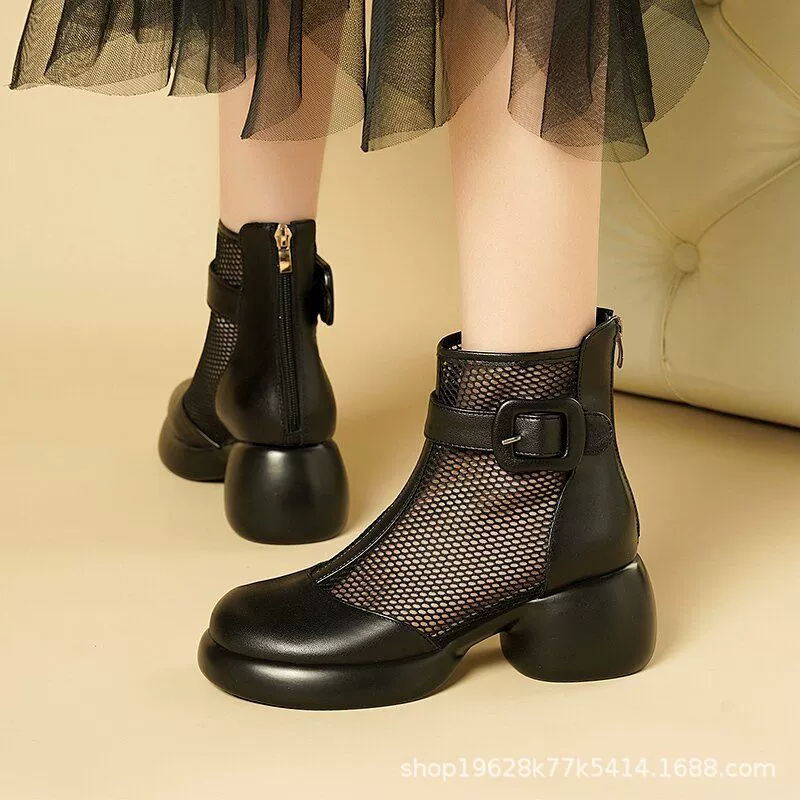Настоящие мягкие кожаные сетчатые сапоги Мартин женские дышащие короткие сапоги