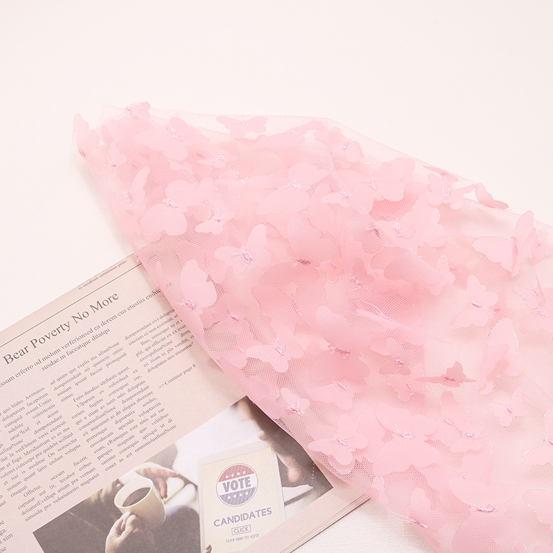 Venta caliente transfronteriza bordado 3D tridimensional gradiente mariposa tela de malla falda de los niños muñeca hilo foto decoración suministros