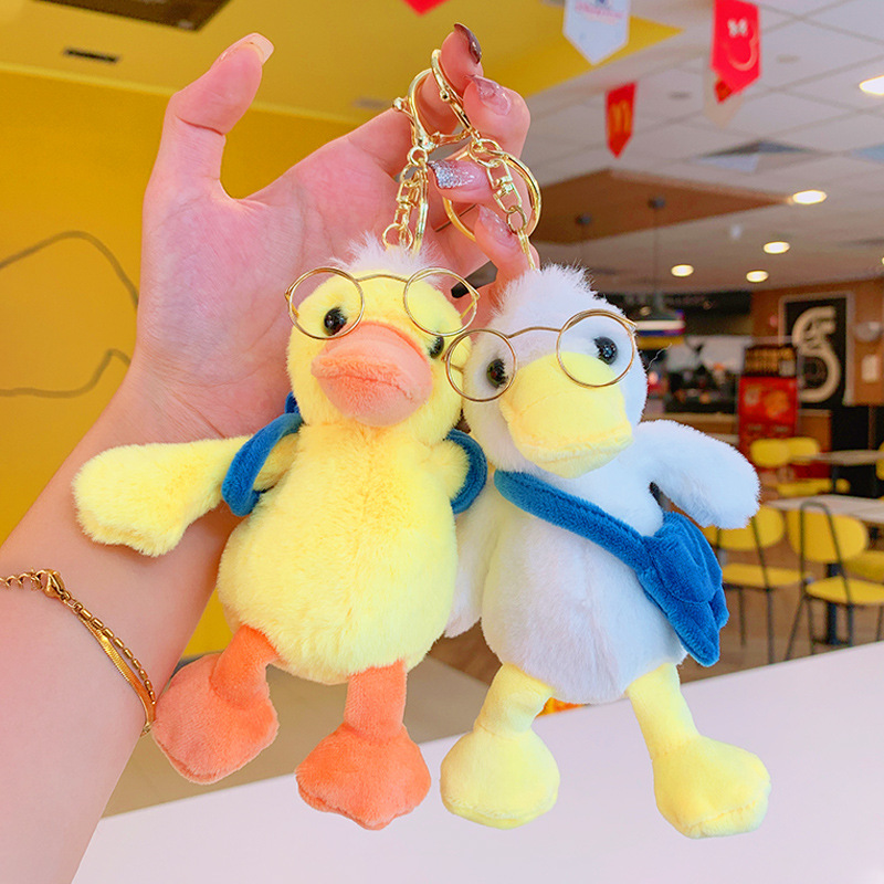 Cute plush glasses duck Doll Doll bag keychain pendant Internet celebrity backpack couple schoolbag wholesale gift