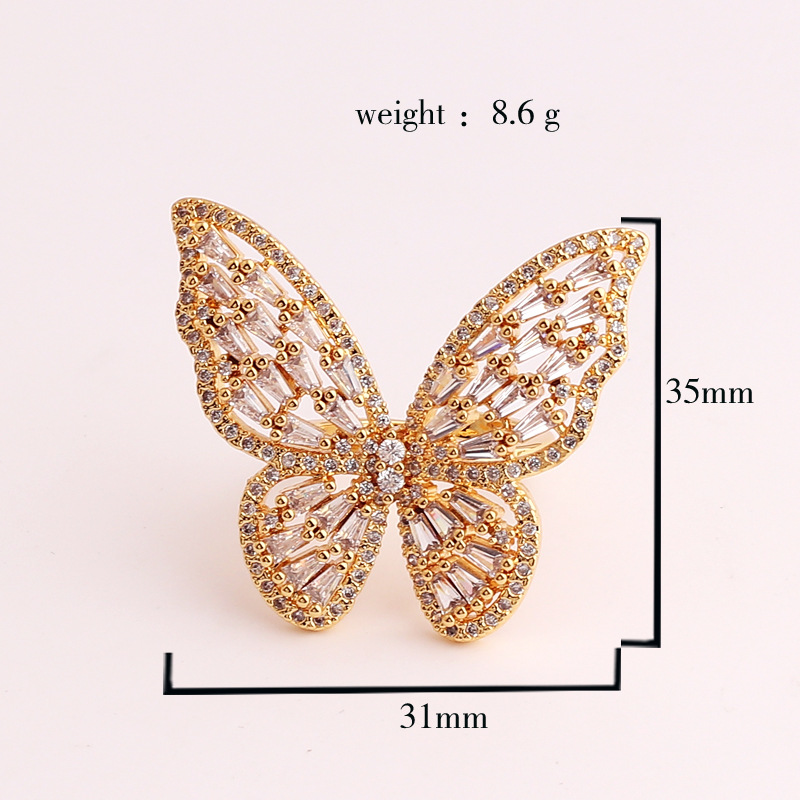 Fashion Butterfly Copper Inlaid Zircon Rings 1 Piece display picture 1