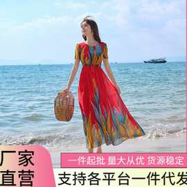 YK泰国连衣裙女巴厘岛三亚海边度假沙滩裙新款波西米亚长裙超仙