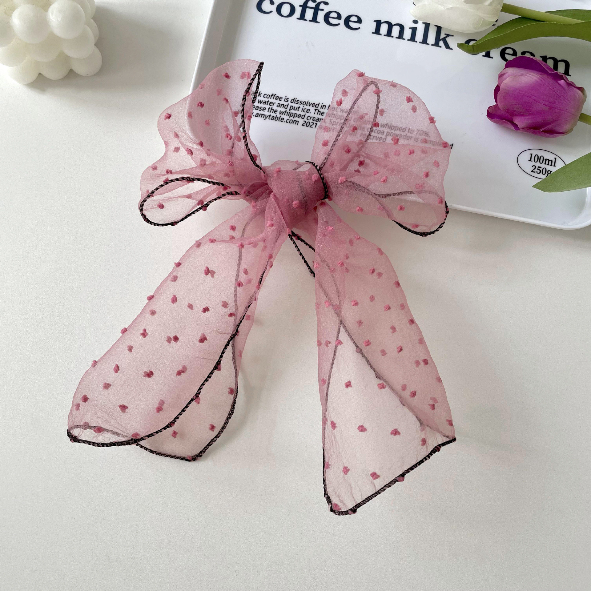 Nuevo verano cubierto de organza Polka Dot moda todo partido pequeña bufanda arco color sólido simple bufanda pequeña decorativa