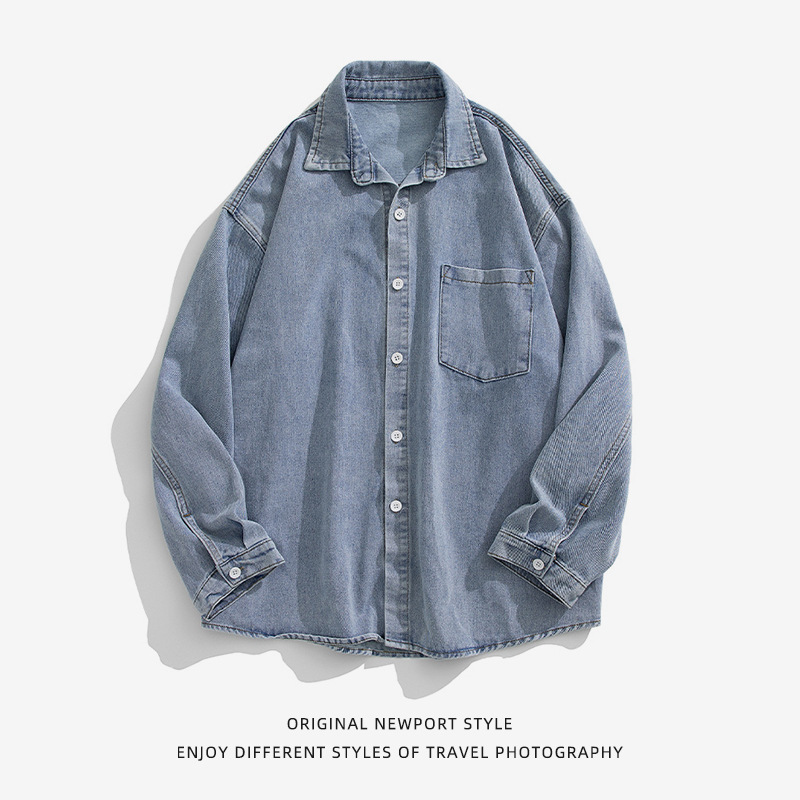 Hanlu 日本のメンズ春デニム長袖シャツメンズルーズベーシック多用途カジュアルウォッシュシャツジャケット