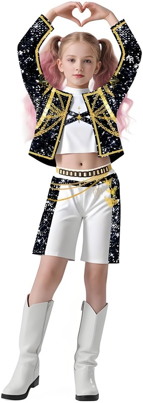 2025亚马逊女孩恶魔猎人服装黑金儿童流行歌手童装套装猎魔女团|undefined