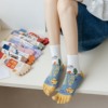 Spring and autumn season cotton material lady Socks Guochao Cartoon lovely In cylinder Toe socks Trend Written words Toe socks wholesale