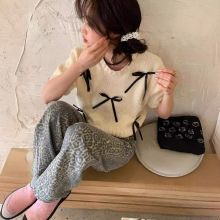 韩版小众蝴蝶结短袖T恤女春夏季设计感甜美减龄短针织衫上衣